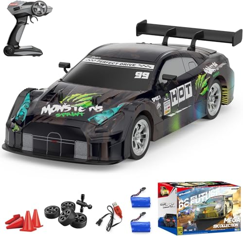 Mostop RC Drift Car 1/16 Scale Remote Control Car 2.4GHz 4WD 30+KM/H High Speed Vehicle mit LED Lichtern, Extra Drifting Tires Racing Kids Vehicle Toys Birthday Gifts for Adults Boys, 2 Batterien von Mostop