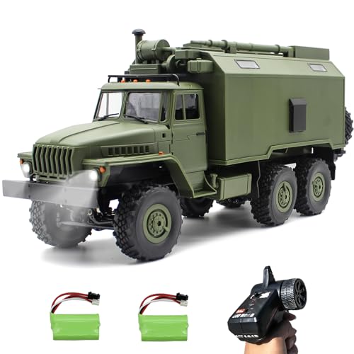 Mostop RC Militär LKW Volle Funktion 6WD Off-Road Fahrzeug. Ferngesteuerter Armee-Buggy mit realistischem Sound & 2 Akku für All Terrain Autos Kinderspielzeug von Mostop