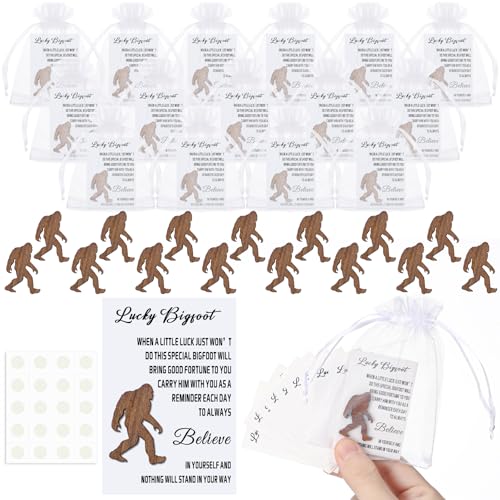 MotiMind 16 Set Lucky Bigfoot Pocket Hug Token Gift Card Little Bigfoot Wood Pocket Hug Token with Inspirational Cards and Organza Bags Sasquatch Lovers Exchange Gift for Employee Coworker Friend von MotiMind