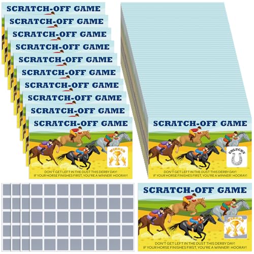 MotiMind 160 Stück Derby-Pferderennen-Party-Spiel, Rubbelkarten, enthält 150 Stück [Unglücklich] und 10 Stück [Gewinner] mit Rubbelaufklebern, Derby-Partyzubehör, Geburtstagsspiele für Erwachsene von MotiMind