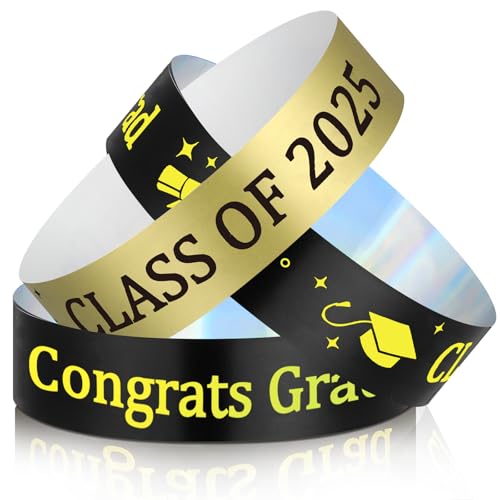 MotiMind 500 Stück Klasse 2025 Armbänder, Congrats Grade Kunststoff-Armband, wasserdicht, Abschluss-Armbänder, Geschenk für Lehrer, Studenten, Abschlussfeier, (Schwarz, Gold) von MotiMind