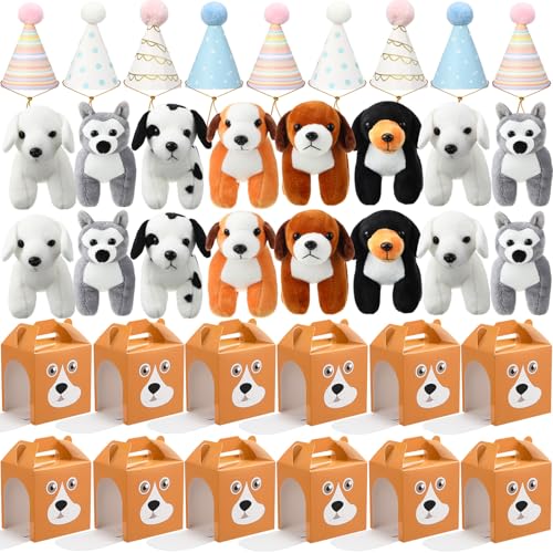 Motionchic 20-teiliges Mini-Plüsch-Hunde-Set, 10,2 cm, kleine Stoffpuppen mit 20 Hunde-Themen-Geschenkboxen, 20 Geburtstagshüten, weiches Plüsch-Stofftier für Geburtstag, Adoptieren Sie ein von Motionchic