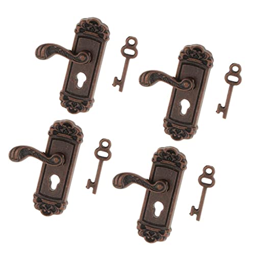 MotiveTech 4 Pairs 1/12 Vintage Puppenhaus Links Tür Knopf Griffe & Schlüssel Pretend Spielzeug von MotiveTech