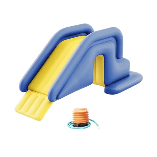MotiveTech Aufblasbare Rutsche Wasserrutsche mit Fußpumpe Verlängerte Verbreiterte Praktische Kinder Kletterrutsche Spielplatzrutsche für Den Hinterhof, Blau von MotiveTech