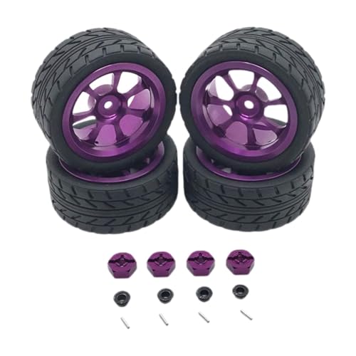 MotiveTech Upgrade Kit für Metallradnaben mit RC Rädern Und Reifen, Stilvollen RC Reifen, 12 Mm Sechskantnabenadapter für 144001, Lila von MotiveTech