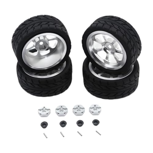 MotiveTech Upgrade Kit für Metallradnaben mit RC Rädern Und Reifen, Stilvollen RC Reifen, 12 Mm Sechskantnabenadapter für 144001, Silber von MotiveTech