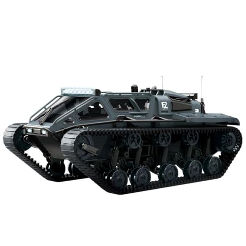 Motörform 1:16 RC Crawler Tank Car – 8 km/h vollproportionales ferngesteuertes Fahrzeug mit Lichtern, Türen, Alu-Führungsrad und 2,4-GHz-Controller (Grau) von Motörform