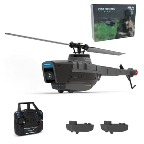 Motörform C128 Scout RC Hubschrauber mit 1080P Kamera – 2,4GHz 4CH KI-gesteuerter Ferngesteuerter Hubschrauber mit 6-Achsen-Gyroskop, optischem Fluss & Höhenhaltefunktion (RTF, 2 Akku) von Motörform