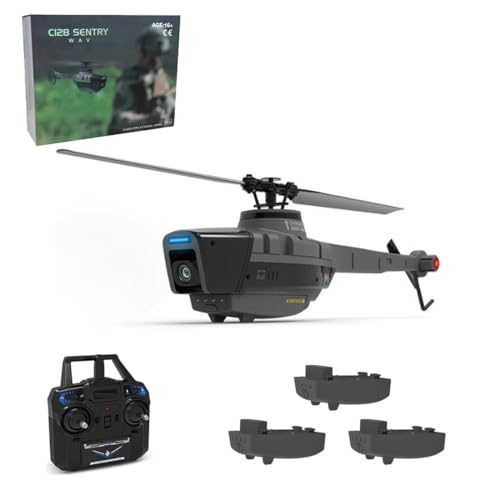 Motörform C128 Scout RC Hubschrauber mit 1080P Kamera – 2,4GHz 4CH KI-gesteuerter Ferngesteuerter Hubschrauber mit 6-Achsen-Gyroskop, optischem Fluss & Höhenhaltefunktion (RTF, 3 Akku) von Motörform