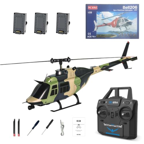 Motörform RC ERA C138 RC-Helikopter im Maßstab 1:33 – 2,4GHz 6CH Flybarless Modellhubschrauber mit Höhenhaltefunktion, optischer Positionsbestimmung, einsteigerfreundlichem Design (3 Akku/Tarnfarbe) von Motörform