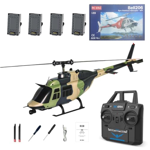 Motörform RC ERA C138 RC-Helikopter im Maßstab 1:33 – 2,4GHz 6CH Flybarless Modellhubschrauber mit Höhenhaltefunktion, optischer Positionsbestimmung,einsteigerfreundlichem Design (4 Akku/Tarnfarbe) von Motörform