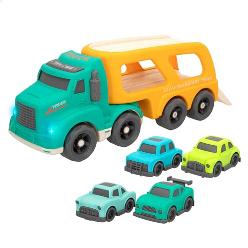 ColorBaby Motor Town, Truck Autoträger mit 4 Autos mit Licht und Sound, Spielzeug für Kinder (49905) von COLORBABY