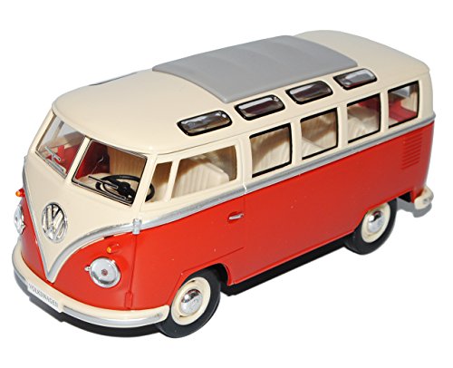 VW Volkswagen T1 Rot Weiss Samba Bully Bus 1950-1967 1/24 Modellcarsonline Modell Auto mit individiuellem Wunschkennzeichen von Motorart