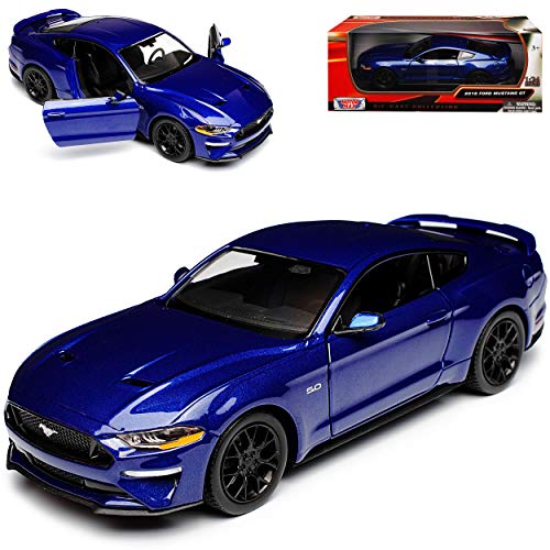 Ford Mustang VI Coupe Blau Modell Ab 2014 Version ab Facelift 2017 1/24 Motor Max Modell Auto mit individiuellem Wunschkennzeichen von Motormax