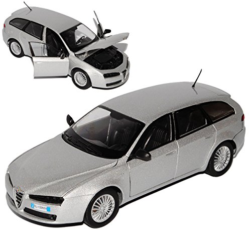 Motormax Alfa Romeo 159 SW Sportwagon Kombi Silber 2005-2011 1/24 Modell Auto mit individiuellem Wunschkennzeichen von Motormax