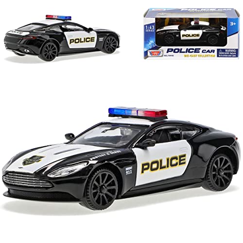Motormax Aston Martin DB11 Coupe Schwarz Weiss Police Polizei Ab 2016 1/43 Modell Auto von Motormax