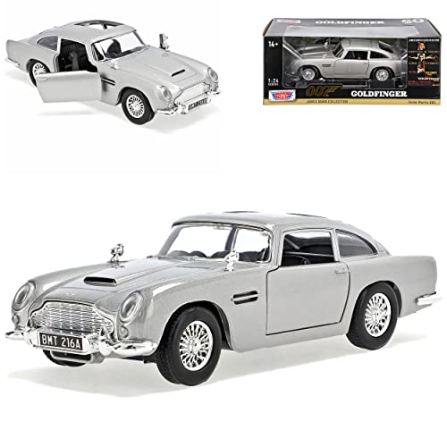 Motormax Aston Martin DB5 Coupe Silber James Bond 007 Goldfinger 1963-1965 1/24 Modell Auto mit individiuellem Wunschkennzeichen von Motormax