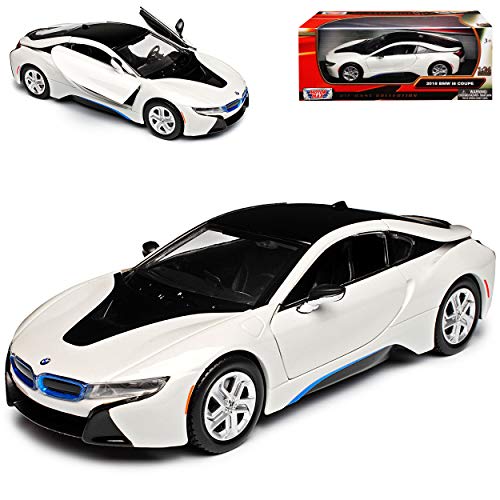 Motormax B-M-W I8 Coupe Crystal Pearl Weiss Metallic mit Dach in Schwarz Ab 2013 1/24 Modell Auto mit individiuellem Wunschkennzeichen von Motormax