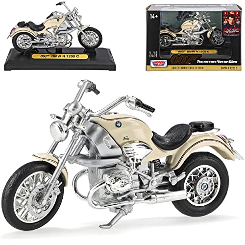 Motormax B-M-W R1200 C Beige 007 J. Bond Tomorrow Never Dies Der Morgen stirbt nie 1997-2004 1/18 Modell Motorrad mit individiuellem Wunschkennzeichen von Motormax