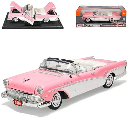 Motormax Bui-ck Roadmaster Cabrio Pink Weiss 4. Generation 1953-1958 1/18 Modell Auto mit individiuellem Wunschkennzeichen von Motormax