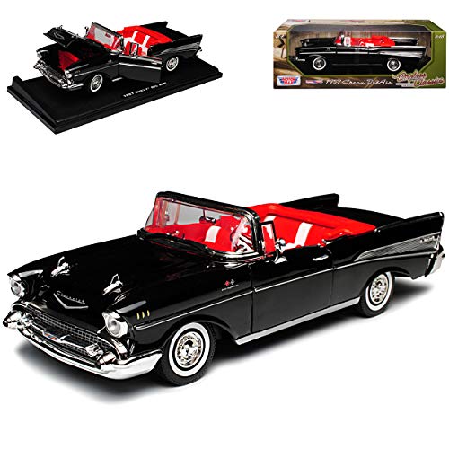 Motormax Chevrolet Bel Air Cabrio Schwarz mit rotem Interieur 1957 1/18 Modell Auto von Motormax