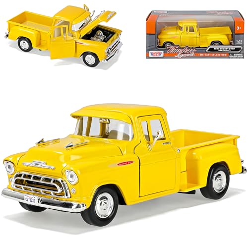 Motormax Chevrolet Chevy 3100 Stepside Pick-Up Gelb 1957 1/24 Modell Auto mit individiuellem Wunschkennzeichen von Motormax