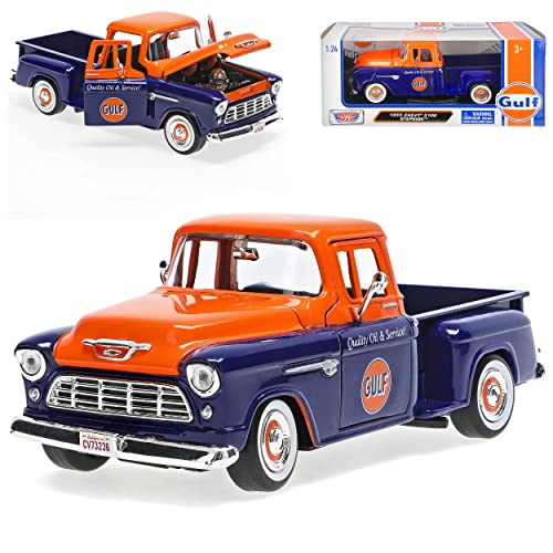 Motormax Chevrolet Chevy 5100 Stepside Pick-Up Blau Orange 1955 1/24 Modell Auto von Motormax