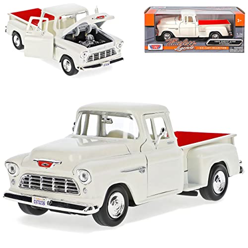 Motormax Chevrolet Chevy 5100 Stepside Pick-Up Weiss 1955 1/24 Modell Auto von Motormax