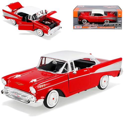 Motormax Chevrolet Chevy Bel Air 1957 Rot Coupe Oldtimer 1/24 Modellauto Modell Auto von Motormax