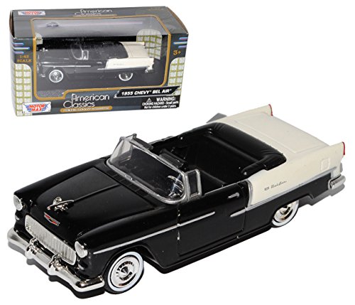 Motormax Chevrolet Chevy Bel Air Serie 2400C Cabrio Schwarz Beige 1. Generation 1953-1957 1/43 Modell Auto von Motormax