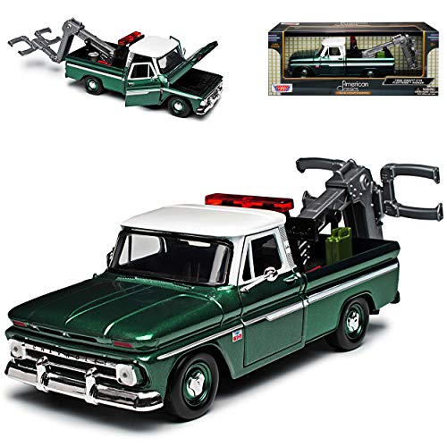 Motormax Chevrolet Chevy C10 Fleetside Pickup 1966 Grün Abschlepper 1/24 Modell Auto mit individiuellem Wunschkennzeichen von Motormax