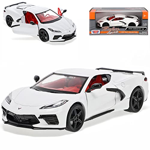 Motormax Chevrolet Chevy Corvette C8 Singray Coupe Weiss Ab 2020 1/24 Modell Auto mit individiuellem Wunschkennzeichen von Motormax