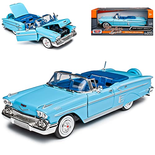 Motormax Chevrolet Chevy Impala Cabrio Blau Offen 1958 Oldtimer 1/24 Modell Auto von Motormax