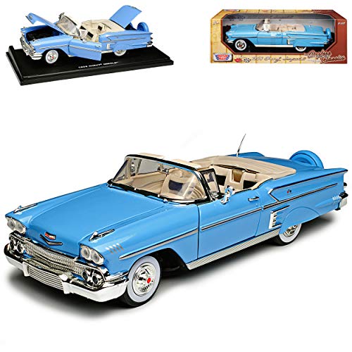 Motormax Chevrolet Chevy Impala Cabrio Hell Blau 1. Generation 1958 1/18 Modell Auto mit individiuellem Wunschkennzeichen von Motormax