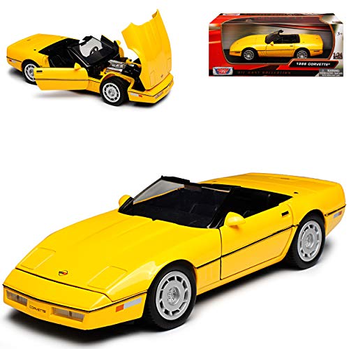 Motormax Chevrolet Corvette C4 Cabrio Gelb 1983-1996 1/24 Modell Auto mit individiuellem Wunschkennzeichen von Motormax