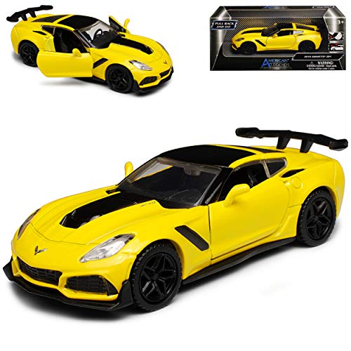 Motormax Chevrolet Corvette ZR1 C7 Z06 Coupe Gelb mit Streifen in Schwarz Modell Ab 2013 Version 2019 mit Rückzugsmotor ca 1/43 1/36-1/46 Modell Auto von Motormax