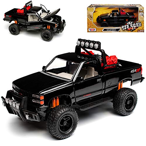 Motormax Chevrolet Silverado 454 SS GMT400 4. Generation Pick-up Offroad Truck Schwarz 1988-1998 1/24 Modell Auto mit individiuellem Wunschkennzeichen von Motormax