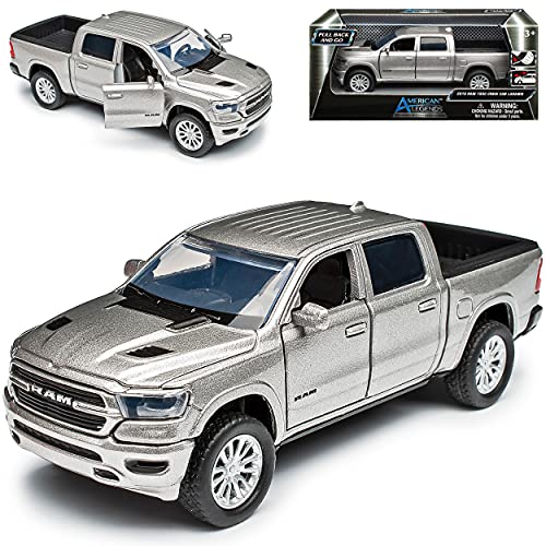 Motormax Dodge Ram 1500 Pick-Up Doppelkabine Silber 5. Generation Ab 2019 mit Rückzugsmotor ca 1/43 1/36-1/46 Modell Auto von Motormax