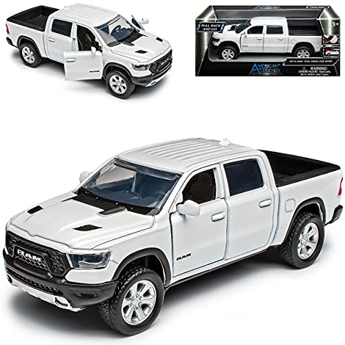 Motormax Dodge Ram 1500 Pick-Up Doppelkabine Weiss 5. Generation Ab 2019 mit Rückzugsmotor ca 1/43 1/36-1/46 Modell Auto von Motormax