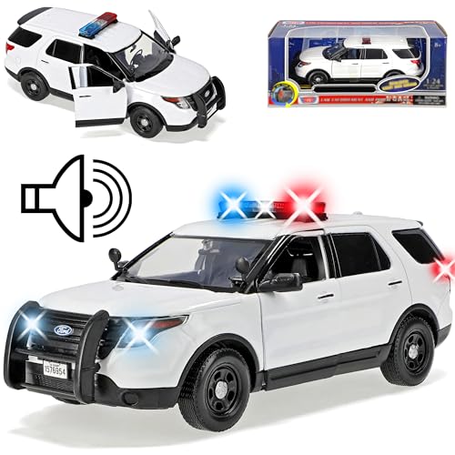 Motormax Ford Explorer SUV Police Interceptor Weiss mit Licht und Sound 5. Generation 2010-2019 1/24 Modell Auto mit individiuellem Wunschkennzeichen Motormax Ford Explorer SUV Police Interceptor Weiss mit Licht und Sound 5. Generation 2010-2019 1/24 Modell Auto mit individiuellem Wunschkennzeichen von Motormax