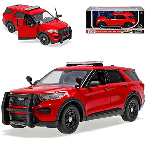 Motormax Ford Explorer XLT Police Interceptor Utility Rot Polizei mit Sirene Feuerwehr 6. Generation Ab 2019 1/24 Modell Auto von Motormax