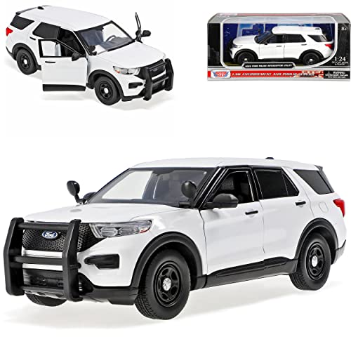 Motormax Ford Explorer XLT Police Interceptor Utility Weiss Polizei 6. Generation Ab 2019 1/24 Modell Auto von Motormax