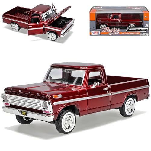 Motormax Ford F-100 Pick Up Rot Metallic 1969 1/24 Modell Auto mit individiuellem Wunschkennzeichen von Motormax