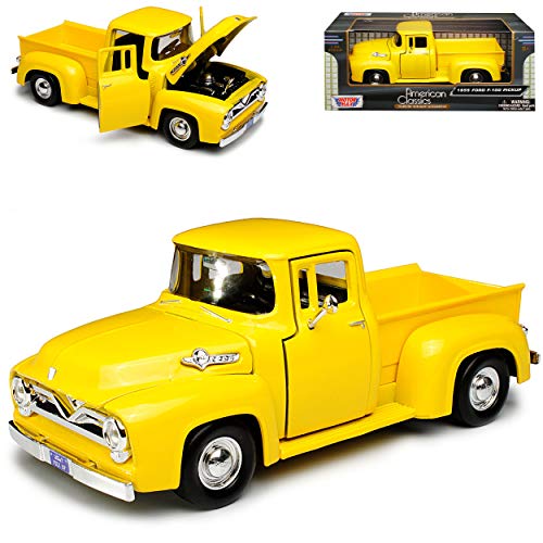 Motormax Ford F-100 Pickup Gelb 2. Generation 1953-1956 1/24 Modell Auto mit individiuellem Wunschkennzeichen von Motormax