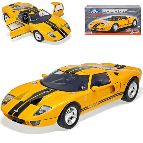 Motormax Ford GT Concept Gelb mit Streifen in Schwarz 2004-2006 1/12 Modell Auto mit individiuellem Wunschkennzeichen von Motormax