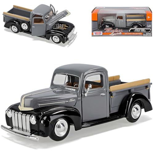 Motormax Ford Jailbar Grau Schwarz Pickup 1942-1947 1/24 Modell Auto mit individiuellem Wunschkennzeichen von Motormax