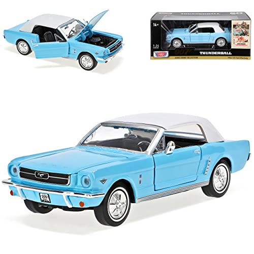 Motormax Ford Mustang 1964 1/2 Cabrio Blau mit Hard Top in Weiss J. Bond 007 Thunderball Feuerball 1/24 Modell Auto von Motormax