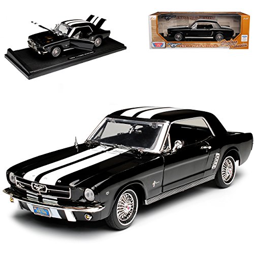 Motormax Ford Mustang I 1. Generation 1/2 Coupe Schwarz mit Weißen Shelby Streifen 1. Modelljahr 1964 Generation 1964-1966 1/18 Modell Auto mit individiuellem Wunschkennzeichen von Motormax