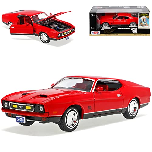 Motormax Ford Mustang I Coupe Mach I Rot 4. Generation 1970-1973 James Bond 007 Diamantenfieber 1/24 Modell Auto mit individiuellem Wunschkennzeichen von Motormax