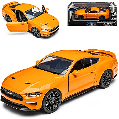 Motormax Ford Mustang VI Coupe Orange Modell Ab 2014 Version ab Facelift 2017 mit Rückzugsmotor ca 1/43 1/36-1/46 Modell Auto mit individiuellem Wunschkennzeichen von Motormax